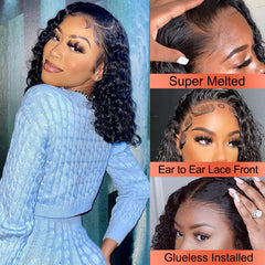 Besurina Deep Curly Bob Wig 13x4 lace area demonstrates versatile parting options