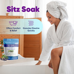 Sitz Bath Soak essential oils display featuring lavender and other oils