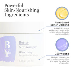 Better Not Younger Silver Lining ingredients mango macadamia highlight rich hydration and care.