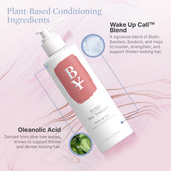 Better Not Younger Wake Up Call conditioner closeup texture shows creamy, detangling formula for mid-lengths.