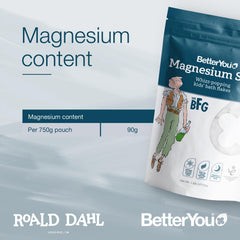 BetterYou Magnesium Sleep Kids' Bath Flakes pouring into a warm bath for sensory play