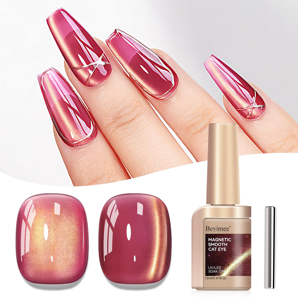Bevimee cat eye gel nail polish bottle closeup showing glass shine
