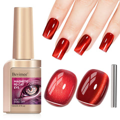 Bevimee cat-eye gel polish bottle shows burgundy moonlight with long lasting shine