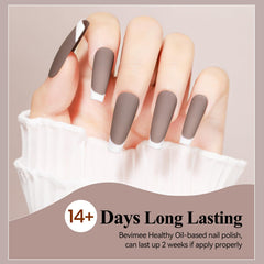 Bevimee cruelty-free toxin-free formula bottle emphasizes gentle nail care