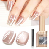 Bevimee Nude Cat Eye Gel Polish bottle with nude gloss for salon-quality shine.