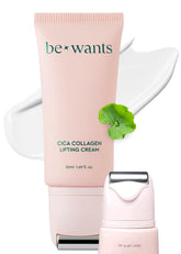 BE+WANTS Bewants gua sha neck cream roller packaging for daily firming routine.