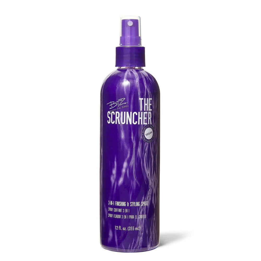 Beyond The Zone Scruncher bottle pour shows a spray, promising defined curls and volume.