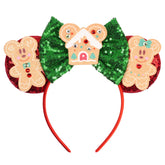 bianbaistar gingerbread mouse ears headband front view with red sequins for festive party wear