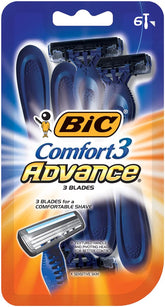 BIC Comfort 3 Advanced razor pack six close-up blades for a smooth shave.