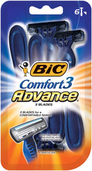 BIC Comfort 3 Advanced razor pack six close-up blades for a smooth shave.