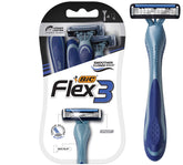 BIC Flex 3 Titanium razor close-up on contour blades for a smooth shave.