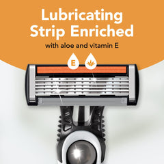 BIC Flex 5 Sensitive lubricating strip close-up emphasizing glide and comfort.