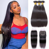 BICNGA 10A Brazilian straight bundles with closure packaging for versatile styling options.