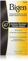Bigen Permanent Powder Hair Color 47 Medium Chestnut bottle — compact at-home color