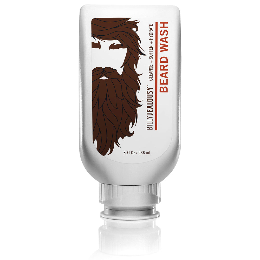 Billy Jealousy beard wash bottle on sink for easy daily cleansing