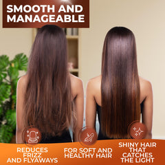 Bingo Hair Care Moroccan Argan Oil Conditioner application close-up showing smooth, frizz-controlled strands.