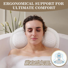 Binobella bath pillow with 4D air mesh delivers breathable, quick-dry comfort.