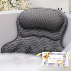 Binobella bath pillow provides ergonomic head-neck-back support for a relaxed soak.