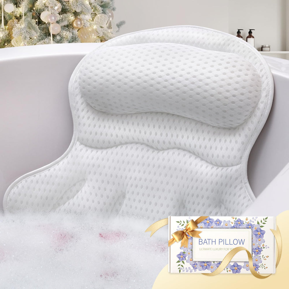 Binobella bath pillow provides full-coverage head and back support during long soaks.