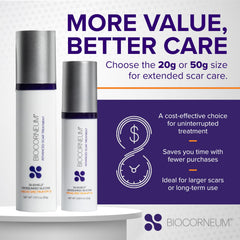 BIOCORNEUM label showing broad spectrum SPF 30 for scar sun protection