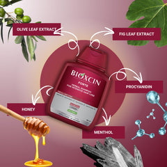 BIOXCIN herbal shampoo swirl shows Biocomplex B11 and plant extracts for reduced hair fall.