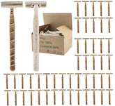 Biodegradable wheat straw razor pack 50-count front view for eco-friendly shaving.