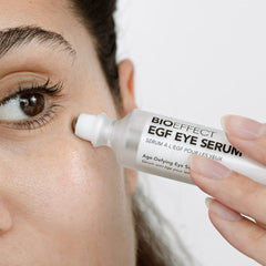 BIOEFFECT EGF Eye Serum near under-eye contour for smoothing and lift-like appearance.