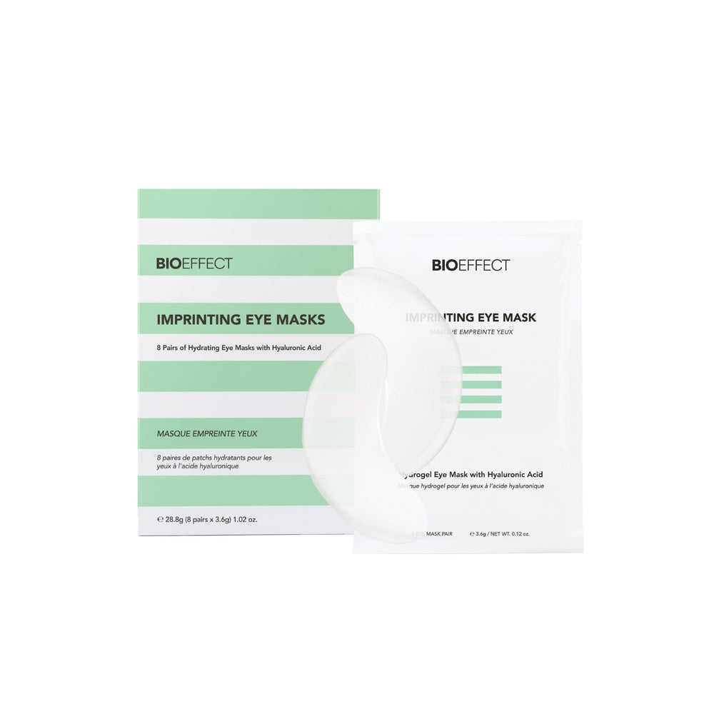 Bioeffect Imprinting Eye Masks sachet showing cooling hydration for tired eyes