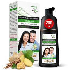 Biogreen Roots ammonia-free hair dye shampoo demonstrates color-application for natural black shade.