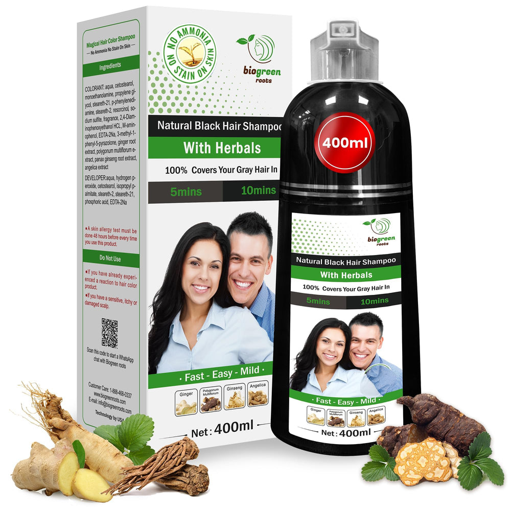 BIOGREEN ROOTS ammonia-free herbal shampoo bottle for all hair types