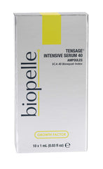 Biopelle Tensage Growth Factor 40 bottle closeup emphasizing advanced skincare technology.