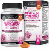 BioSchwartz menopause probiotics bottle showing 60 capsules for balanced menopause support