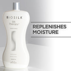 BioSilk Silk Therapy Conditioner hair application shot illustrates detangling and manageability