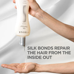 BioSilk Silk Therapy Shampoo botanical extracts label hints at natural nourishment.