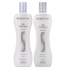 BioSilk Silk Therapy shampoo bottle pour for gentle cleansing and shine.