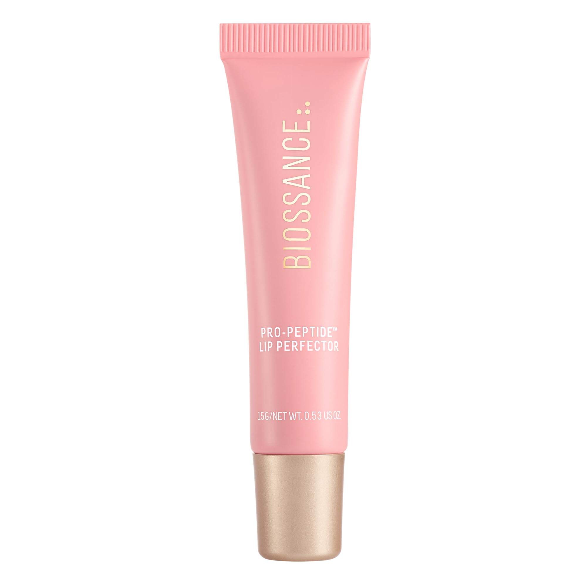 BIOSSANCE Pro-Peptide Lip Perfector packaging closeup shows vegan hydration benefits