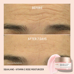 BIOSSANCE Squalane + Vitamin C Rose Moisturizer application closeup demonstrates smooth texture for quick mornings.