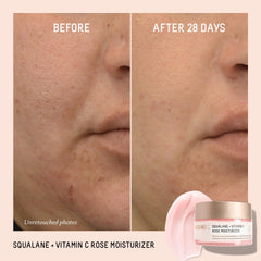 BIOSSANCE Squalane + Vitamin C Rose Moisturizer texture swatch reveals creamy consistency ideal for layering.