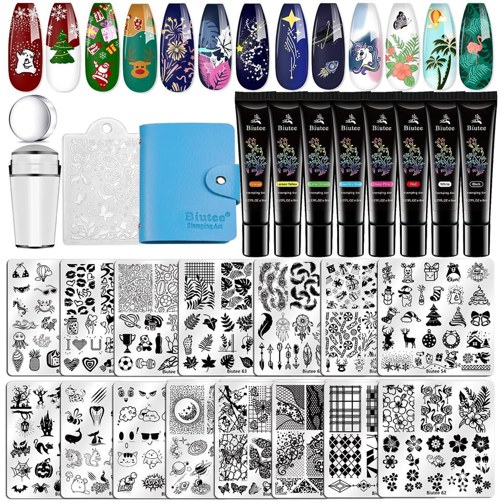 Biutee nail stamping plates closeup showing versatile patterns for DIY nail art.