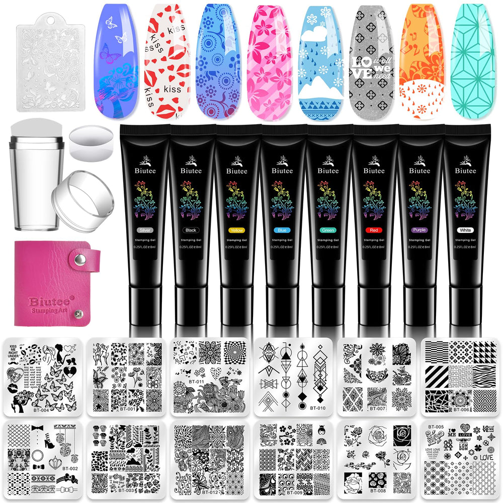 Biutee nail stamping plates set packaging shows complete DIY kit for easy organization
