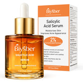 BIYSBER Salicylic Acid 2% Serum bottle closeup shows clean packaging and gentle exfoliation.