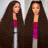 BJVT 30in chocolate brown deep wave lace front wig close-up natural scalp