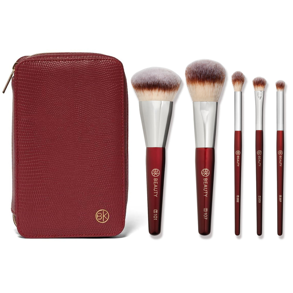 BK BEAUTY Travel Brush Set in a compact pouch for on-the-go makeup touchups.