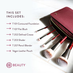 BK BEAUTY vegan leather pouch protecting brushes during travel.
