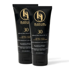 Black Girl Sunscreen face and body lotion bottle showing SPF 30 protection for melanin-rich skin.