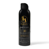 Black Girl Sunscreen Make It Glow spray bottle closeup with clear finish for melanin-rich skin
