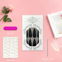 Black Solid Color Stiletto nails ideal for cosplay and parties