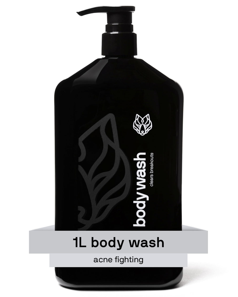 Black Wolf salicylic acid body wash bottle highlighting deep clean for oily skin.