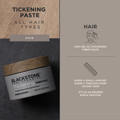 Blackstone Thickening Fiber Paste packaging highlighting USA-made, cruelty-free formula