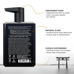 Blackwood For Men label detail showing vegan sulfate-free formula benefits.